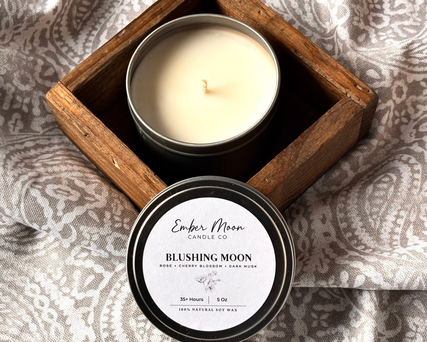 Blushing Moon | Rose + Cherry Blossom + Dark Musk Soy Candle