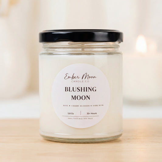 Blushing Moon Soy Candle | Rose + Cherry Blossom + Dark Musk