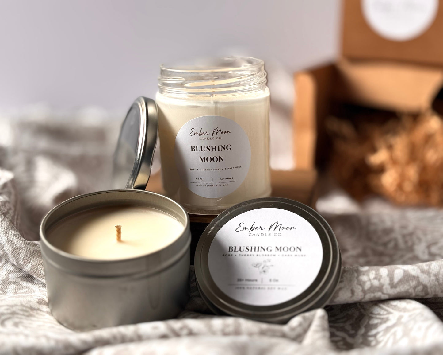 Blushing Moon | Rose + Cherry Blossom + Dark Musk Soy Candle